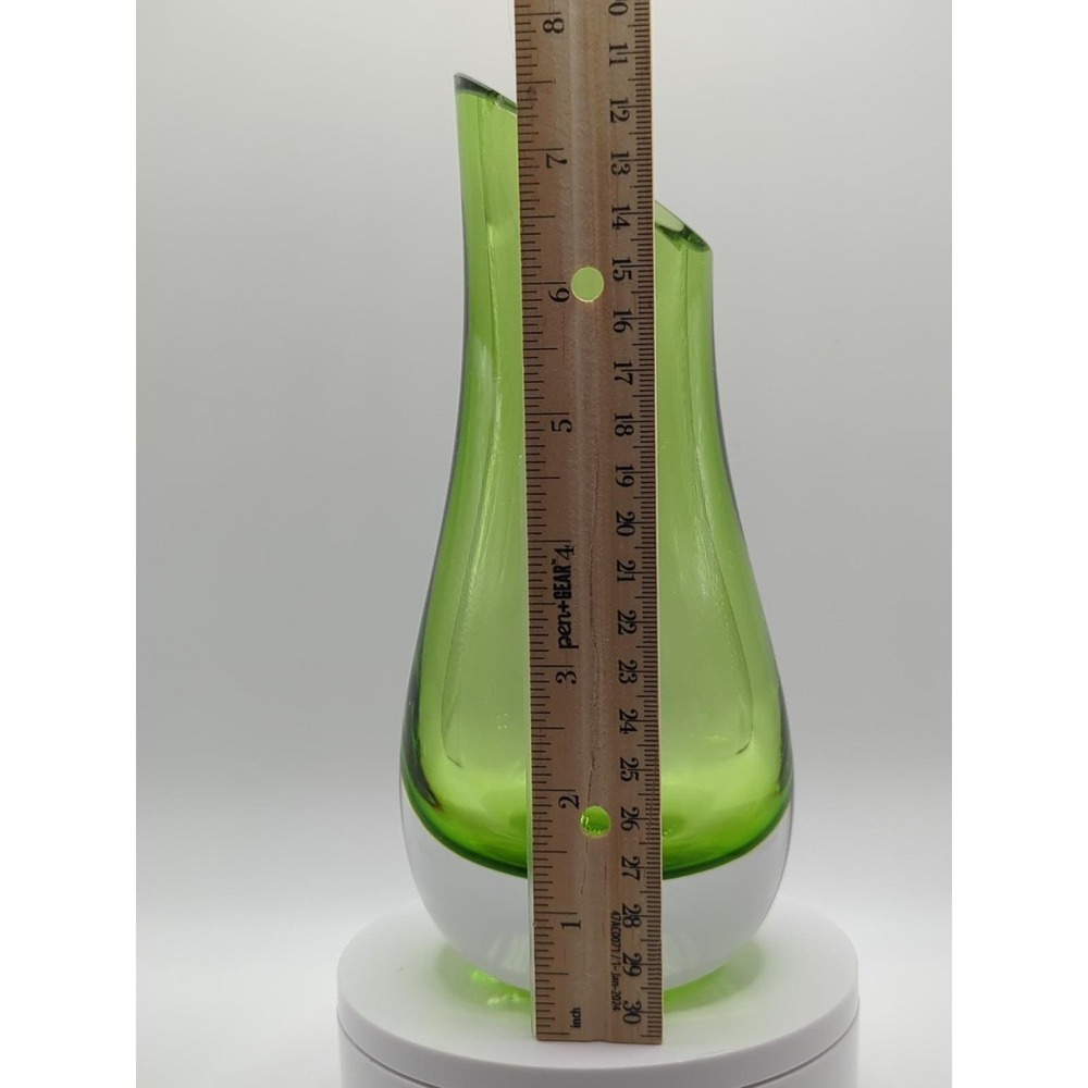 Tarnow Poland Green Art Glass Vase‎ Mid Century Modern Murano Style 8" - Picture 8 of 9